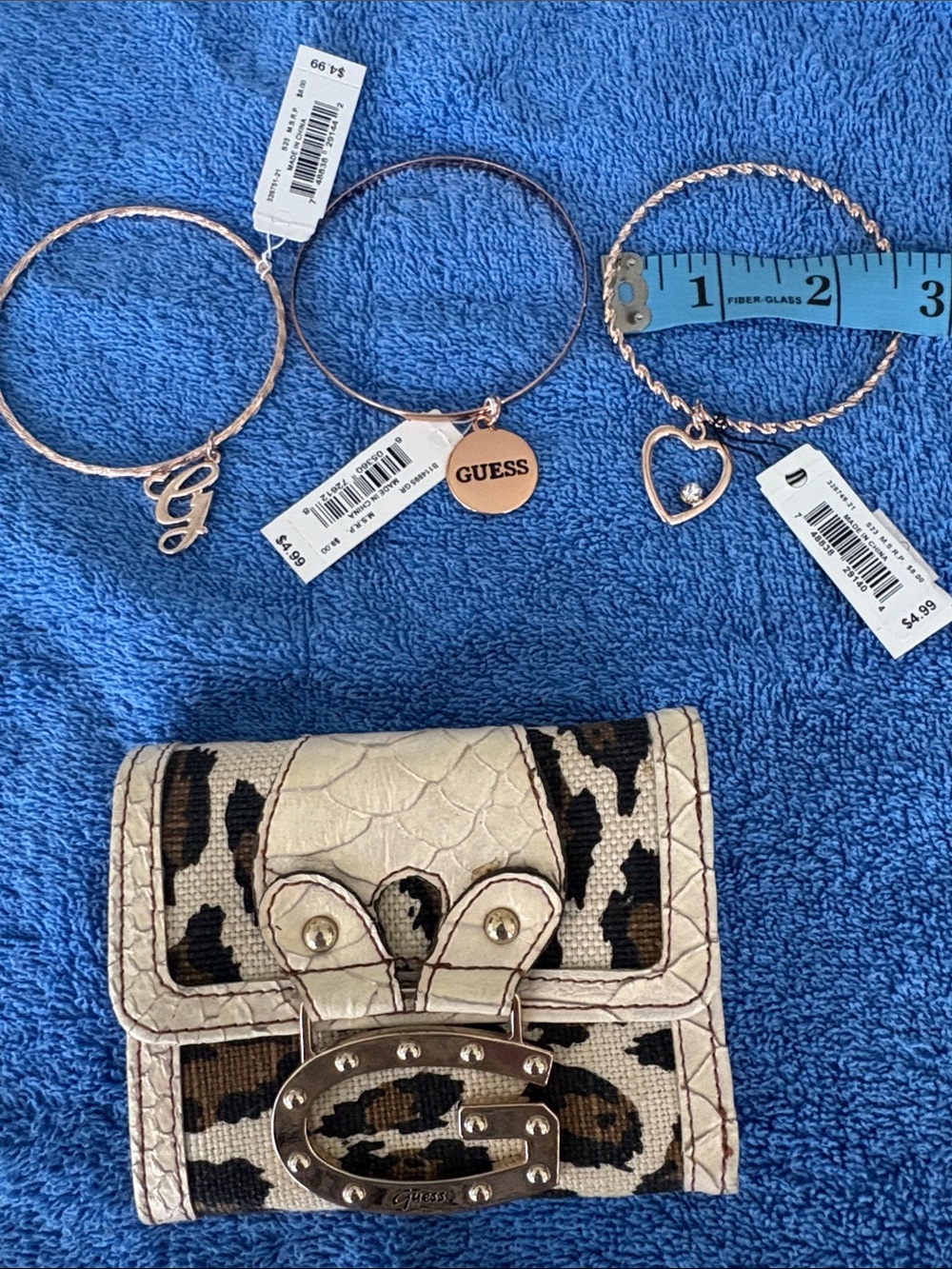 GUESS Leopard-Print Wallet with 3 NWT Rose Gold-Tone Bracelet Set
